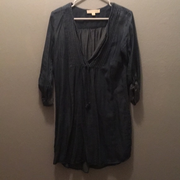 Denim dress with long sleeve w/roll up & tie front - Picture 1 of 3